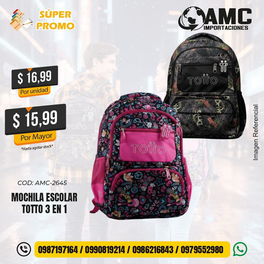 Mochila escolar Totto 3 en 1  AMC-2645
