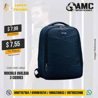 Mochila ovalada 3 cierre AMC-2642