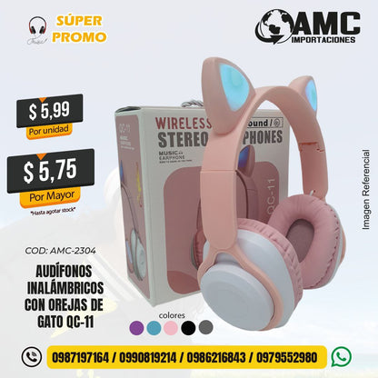 Audífonos inalámbricos con orejas de gato QC-11  AMC-2304