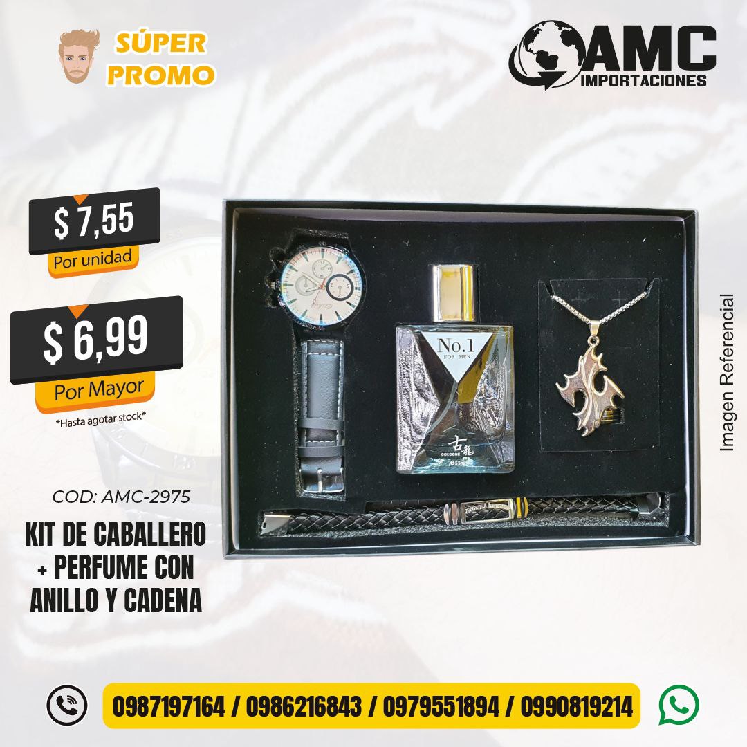 Kit de caballero + perfume con anillo y cadena AMC-2975