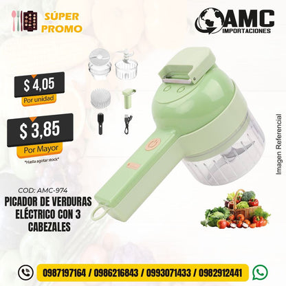 Picador de verduras eléctrico con 3 cabezales AMC-974