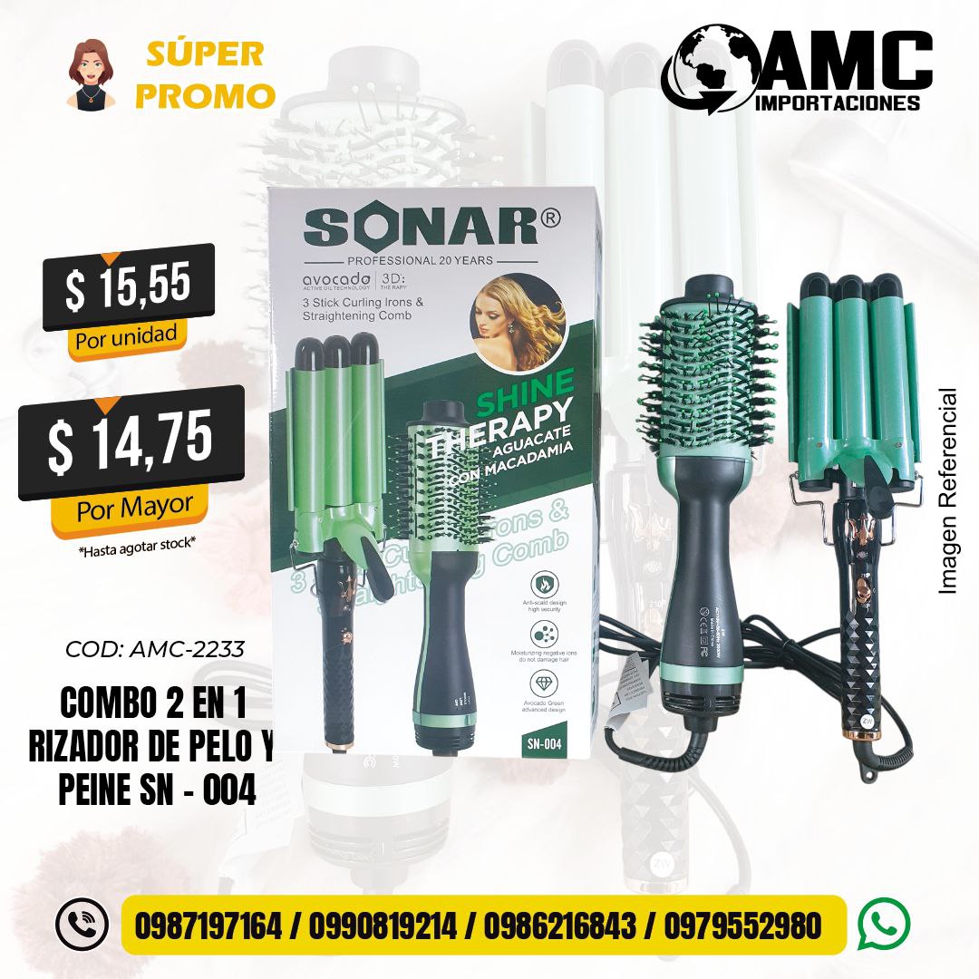 Combo 2 en 1 rizador de pelo y peine SN - 004 AMC-2233