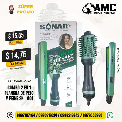 Combo 2 en 1 plancha de pelo y peine SN - 001 AMC-2232