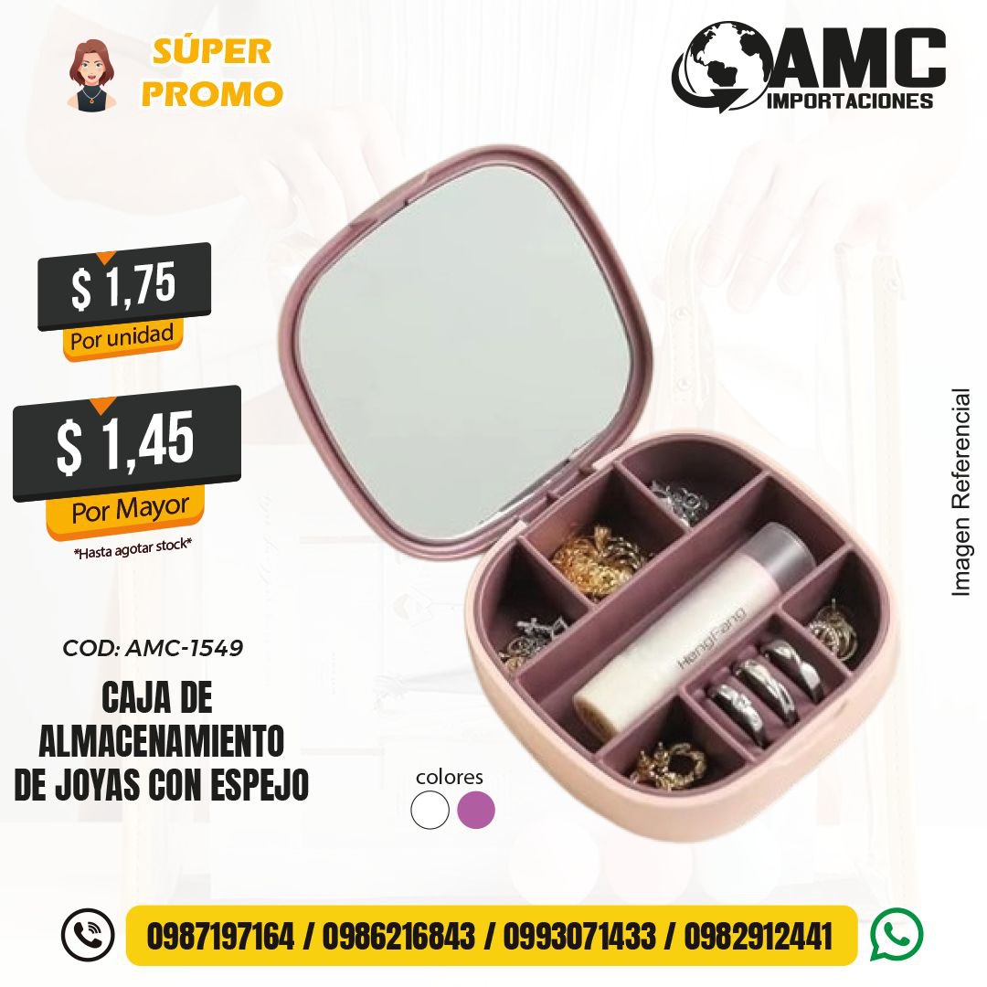 Caja de almacenamiento de joyas con espejo AMC-1549