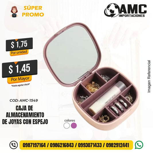 Caja de almacenamiento de joyas con espejo AMC-1549