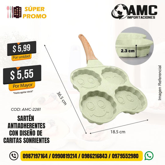 Sartén antiadherentes con diseño de caritas sonrientes AMC-2281
