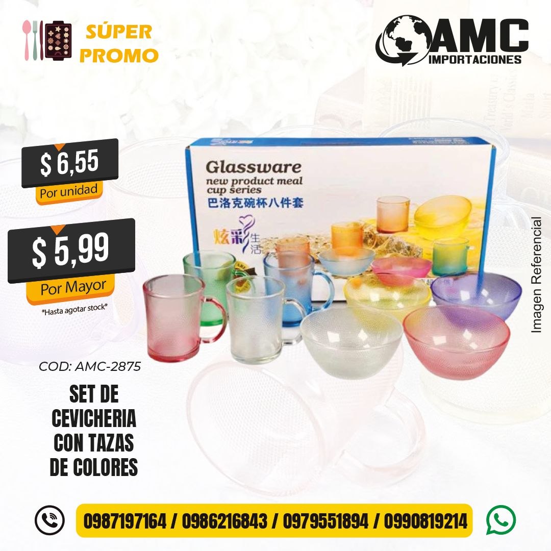 Set de cevichería con tazas de colores AMC-2875