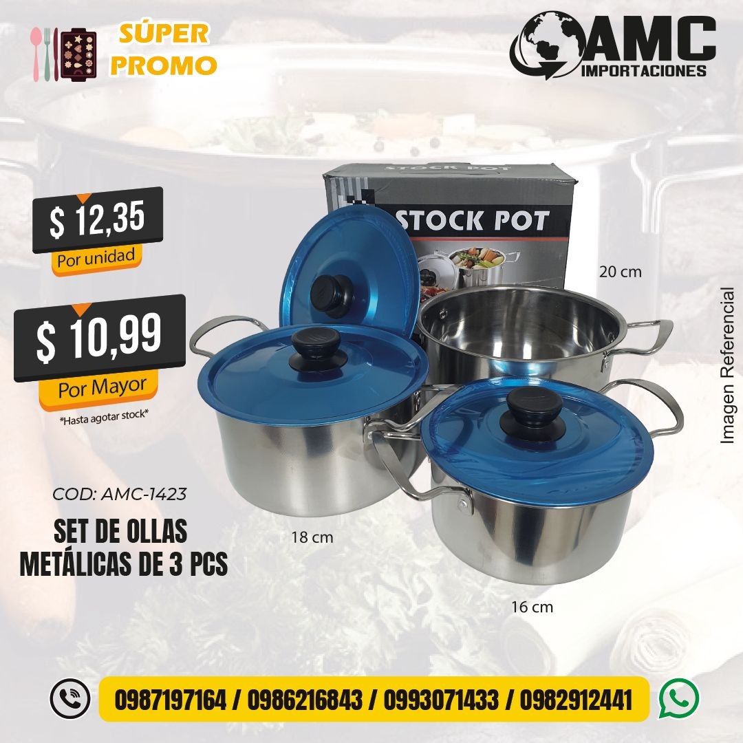 Set de ollas metálicas de 3 pcs AMC-1423